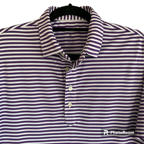Johnnie O Polo Size M Set Of 2 Heather Blue & Purple White Stripe Nice - Picture 9 of 13